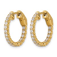 14K Yellow Gold 1 Carat Diamond Round in Out Hoop Earrings with Safety Clasp view 2