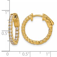 14K Yellow Gold 1 Carat Diamond Round in Out Hoop Earrings with Safety Clasp view 5