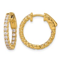 14K Yellow Gold 1 Carat Diamond Round in Out Hoop Earrings with Safety Clasp view 1