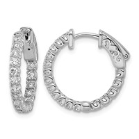 14K White Gold 1 Carat Lab Grown Dia VS SI+ G+ Round in and Out Safety Clasp Hoop Earrings view 1