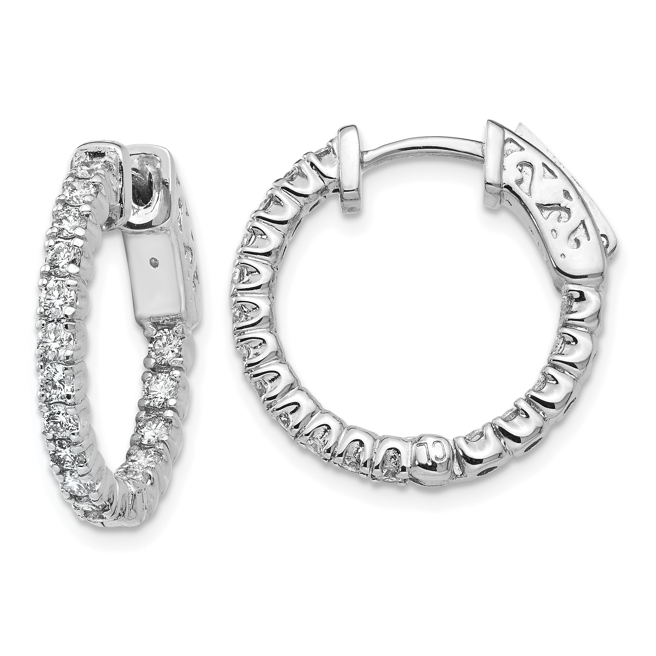 True Origin 14k White Gold 1 carat Lab Grown Diamond VS DEF Patented Safety Clasp In and Out Hoop Earrings (XE1987WLD)