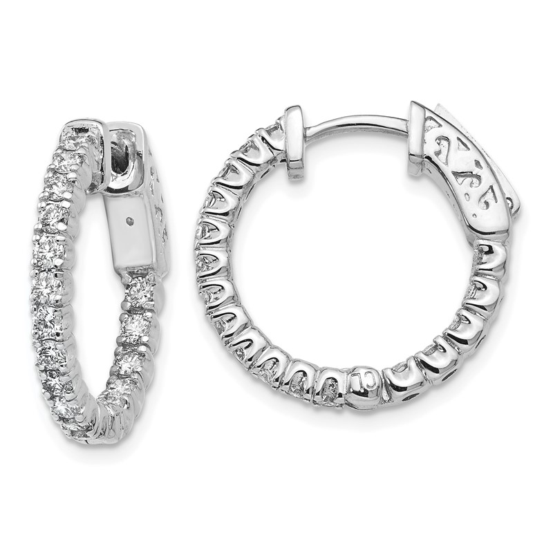 True Origin 14k White Gold 1 carat Lab Grown Diamond VS DEF Patented Safety Clasp In and Out Hoop Earrings