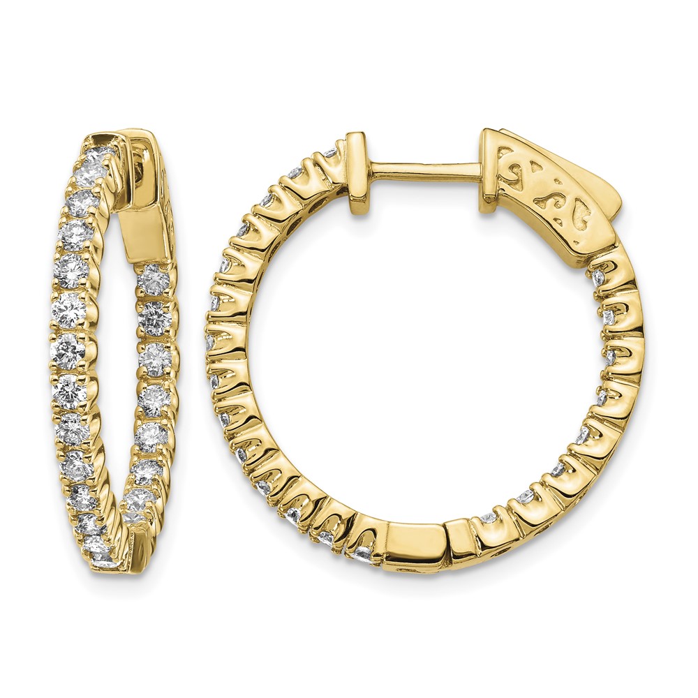 14K Yellow Gold 1.25 Carat Diamond Round in Out Hoop Earrings with Safety Clasp