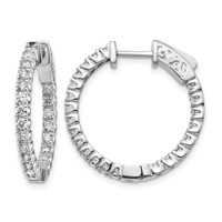 14K White Gold 1.25 Carat Diamond Round in Out Hoop Earrings with Safety Clasp view 1