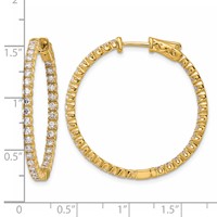 14K Yellow Gold 2 Carat Diamond Round in Out Hoop Earrings with Safety Clasp view 5