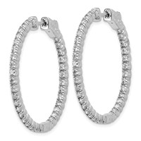 14K White Gold 2 Carat Diamond Round in Out Hoop Earrings with Safety Clasp view 2