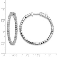 14K White Gold 2 Carat Diamond Round in Out Hoop Earrings with Safety Clasp view 4
