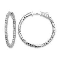 14K White Gold 2 Carat Diamond Round in Out Hoop Earrings with Safety Clasp view 1