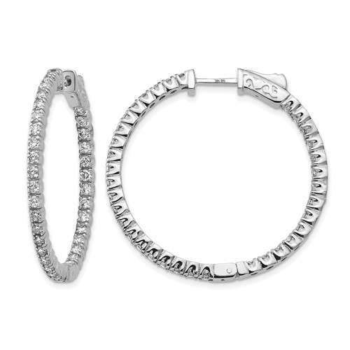 14K White Gold 2 Carat Diamond Round in Out Hoop Earrings with Safety Clasp