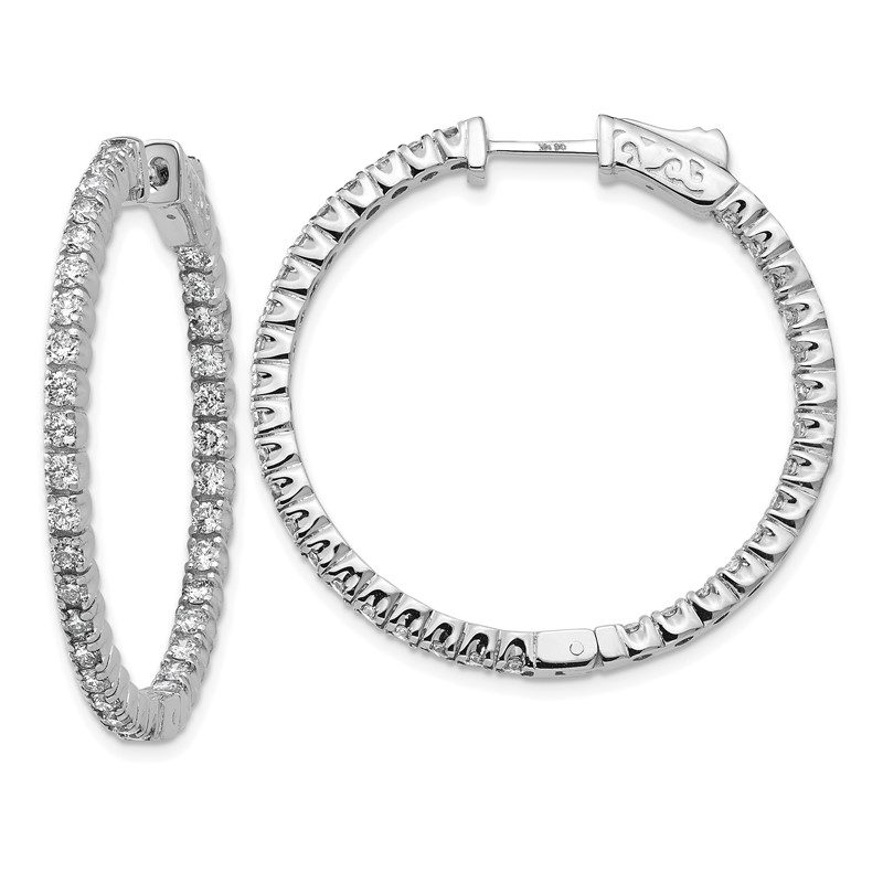 True Origin 14k White Gold 2 carat Lab Grown Diamond VS DEF Patented Safety Clasp In and Out Hoop Earrings