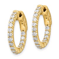 14K Yellow Gold 1.1 Carat Diamond Round in Out Hoop Earrings with Safety Clasp view 2