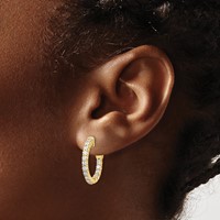 14K Yellow Gold 1.1 Carat Diamond Round in Out Hoop Earrings with Safety Clasp view 3