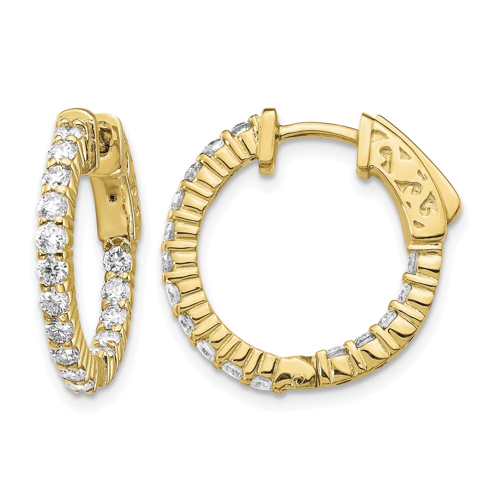 14K Yellow Gold 1.1 Carat Diamond Round in Out Hoop Earrings with Safety Clasp
