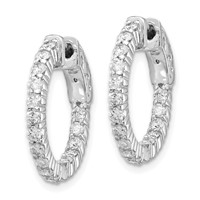 14K White Gold 1.1 Carat Diamond Round in Out Hoop Earrings with Safety Clasp view 2