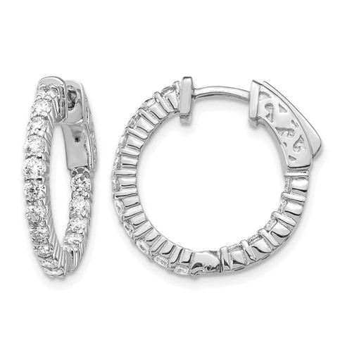 14K White Gold 1.1 Carat Diamond Round in Out Hoop Earrings with Safety Clasp