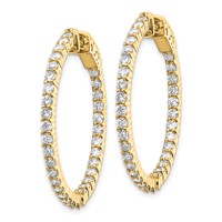 14K Yellow Gold 1.8 Carat Diamond Round in Out Hoop Earrings with Safety Clasp view 2