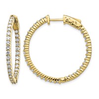 14K Yellow Gold 1.8 Carat Diamond Round in Out Hoop Earrings with Safety Clasp view 1