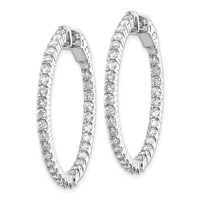 14K White Gold 1.8 Carat Diamond Round in Out Hoop Earrings with Safety Clasp view 2