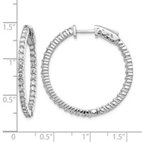 14K White Gold 1.8 Carat Diamond Round in Out Hoop Earrings with Safety Clasp view 4