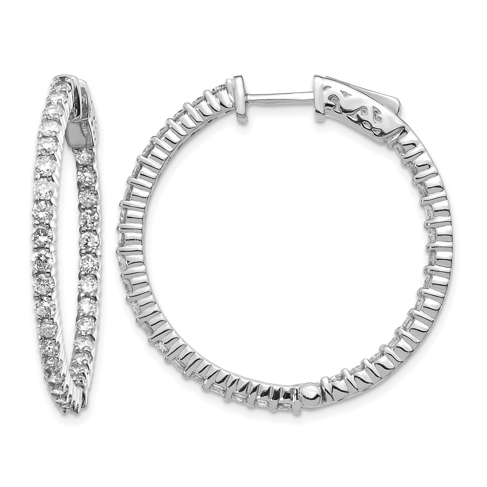 14K White Gold 1.8 Carat Diamond Round in Out Hoop Earrings with Safety Clasp