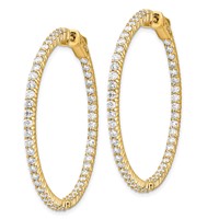 14K Yellow Gold 3.5 Carat Diamond Round in Out Hoop Earrings with Safety Clasp view 2