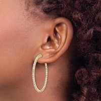 14K Yellow Gold 3.5 Carat Diamond Round in Out Hoop Earrings with Safety Clasp view 3