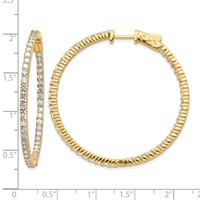 14K Yellow Gold 3.5 Carat Diamond Round in Out Hoop Earrings with Safety Clasp view 4