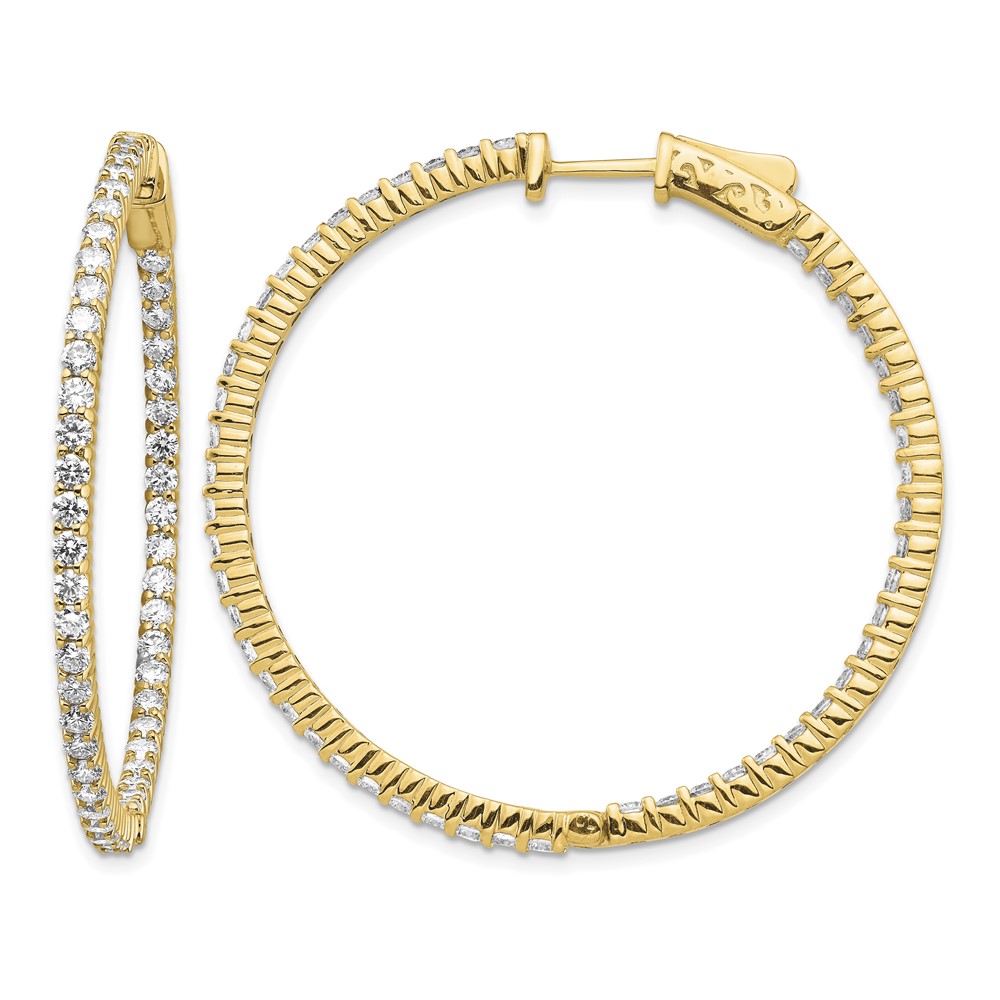14K Yellow Gold 3.5 Carat Diamond Round in Out Hoop Earrings with Safety Clasp