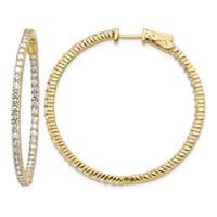 14K Yellow Gold 3.5 Carat Diamond Round in Out Hoop Earrings with Safety Clasp view 1