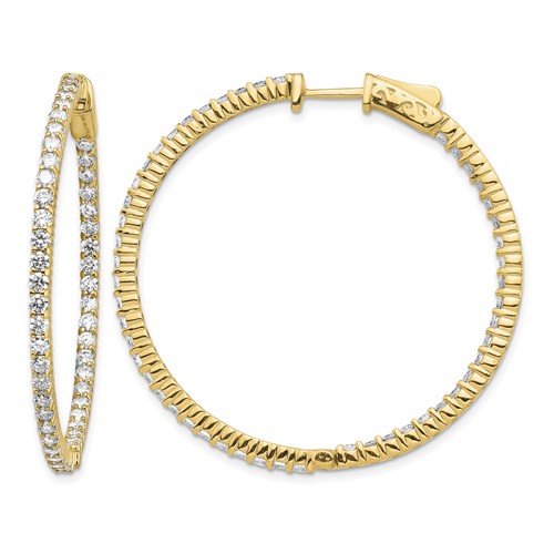 14K Yellow Gold 3.5 Carat Diamond Round in Out Hoop Earrings with Safety Clasp