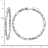 14K White Gold 3.5 Carat Diamond Round in Out Hoop Earrings with Safety Clasp view 4