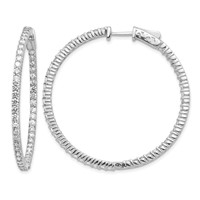 14K White Gold 3.5 Carat Diamond Round in Out Hoop Earrings with Safety Clasp view 1