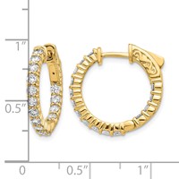 14K Yellow Gold 1.5 Carat Diamond Round in Out Hoop Earrings with Safety Clasp view 2