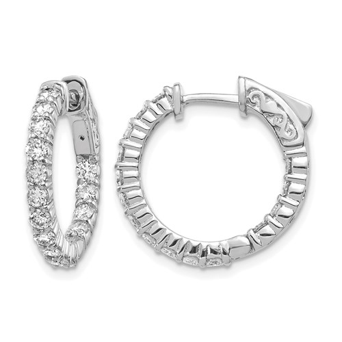 14K White Gold 1.5 Carat Diamond Round in Out Hoop Earrings with Safety Clasp