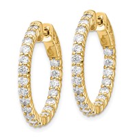 14K Yellow Gold 2 Carat Diamond Round in Out Hoop Earrings with Safety Clasp view 2