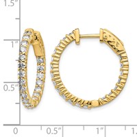 14K Yellow Gold 2 Carat Diamond Round in Out Hoop Earrings with Safety Clasp view 4