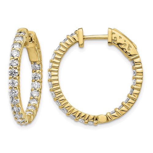 14K Yellow Gold 2 Carat Diamond Round in Out Hoop Earrings with Safety Clasp