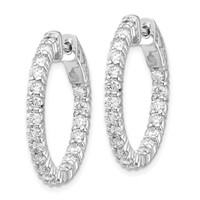 14K White Gold 2 Carat Diamond Round in Out Hoop Earrings with Safety Clasp view 2