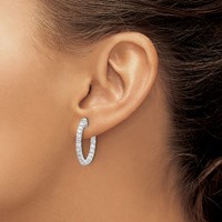 14K White Gold 2 Carat Diamond Round in Out Hoop Earrings with Safety Clasp view 3