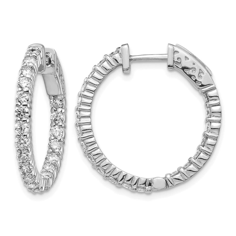 14K White Gold 2 Carat Diamond Round in Out Hoop Earrings with Safety Clasp