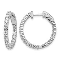 14K White Gold 2 Carat Diamond Round in Out Hoop Earrings with Safety Clasp view 1