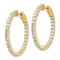 14K Yellow Gold 3 Carat Diamond Round in Out Hoop Earrings with Safety Clasp view 2