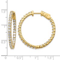 14K Yellow Gold 3 Carat Diamond Round in Out Hoop Earrings with Safety Clasp view 4