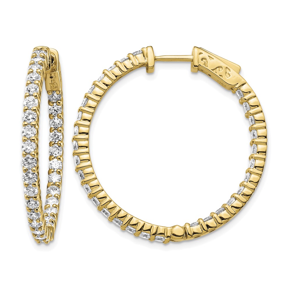 14K Yellow Gold 3 Carat Diamond Round in Out Hoop Earrings with Safety Clasp