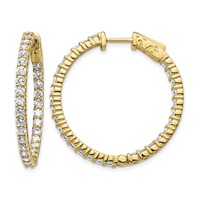 14K Yellow Gold 3 Carat Diamond Round in Out Hoop Earrings with Safety Clasp view 1