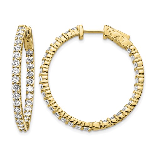 14K Yellow Gold 3 Carat Diamond Round in Out Hoop Earrings with Safety Clasp