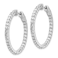 14K White Gold 3 Carat Diamond Round in Out Hoop Earrings with Safety Clasp view 2