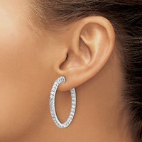 14K White Gold 3 Carat Diamond Round in Out Hoop Earrings with Safety Clasp view 3
