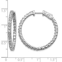 14K White Gold 3 Carat Diamond Round in Out Hoop Earrings with Safety Clasp view 4