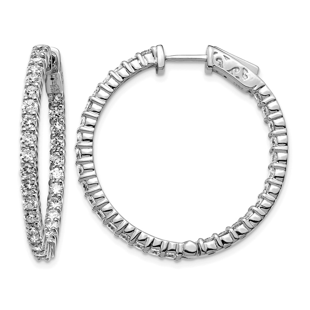 14K White Gold 3 Carat Diamond Round in Out Hoop Earrings with Safety Clasp